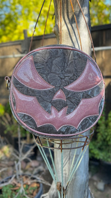 Hand Crafted Bat Mouth: Grey Crushed Velvet and Pink Glitter