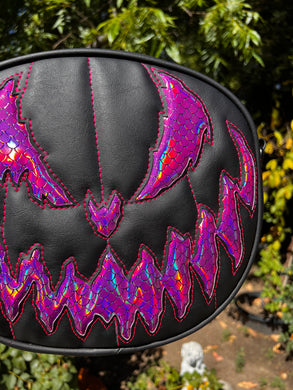 Handcrafted Bad Company Bag: Black and Iridescent Pink Mermaid scales