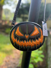 Load image into Gallery viewer, Pumpkin Kult : Small Crypt crossbody bag black and glitter Orange