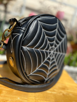 Handcrafted: Ya’llternative Double sided Spiderweb Bag -Black with White stitching- Western Goth