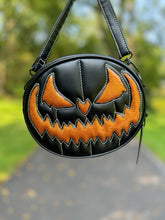 Load image into Gallery viewer, Pumpkin Kult : Small Crypt crossbody bag black and glitter Orange