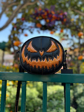 Load image into Gallery viewer, Pumpkin Kult : Orange Stitching Small Crypt crossbody bag black and glitter Orange