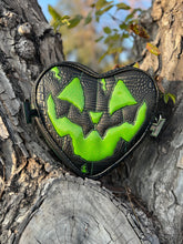 Load image into Gallery viewer, Handcrafted Frank N&#39; Heart- Black Croc Skin with Gold accents and Green Glitter