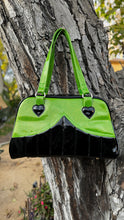 Load image into Gallery viewer, Handcrafted Green and Black patent vinyl retro Handbag