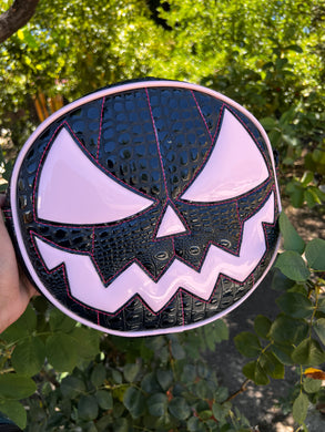 Hand Crafted : Mean Face Black Faux Croc and Patent Pink Vinyl