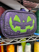 Load image into Gallery viewer, Handcrafted Small Bad Company Box crossbody : metallic purple Croc &amp; glitter green