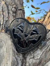 Load image into Gallery viewer, Handcrafted Frank N&#39; Heart bag - Black Croc Skin with Gold accents and Black Patent