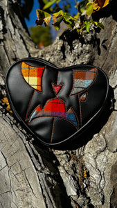 Hand Crafted: Small Triste Heart Black with Autumn Flannel fabric