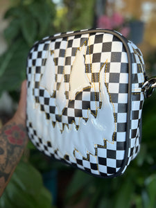 Handcrafted Square Trickster Pumpkin Checkered black and white and Patent white