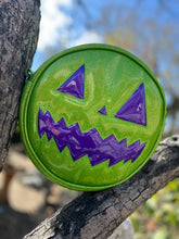 Load image into Gallery viewer, Handcrafted pumpkin bag Green Glitter and Purple Glitter