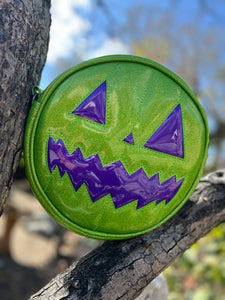 Handcrafted pumpkin bag Green Glitter and Purple Glitter