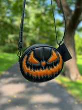 Load image into Gallery viewer, Pumpkin Kult : Small Crypt crossbody bag black and glitter Orange