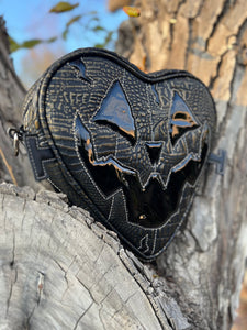 Handcrafted Frank N' Heart bag - Black Croc Skin with Gold accents and Black Patent