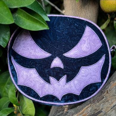 Hand Crafted Bat Mouth: Blue Velvet and lavender embossed vinyl