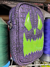 Load image into Gallery viewer, Handcrafted: Side Bag Metalic purple croc and glitter green