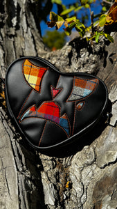 Hand Crafted: Small Triste Heart Black with Autumn Flannel fabric