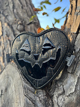 Load image into Gallery viewer, Handcrafted Frank N&#39; Heart bag - Black Croc Skin with Gold accents and Black Patent