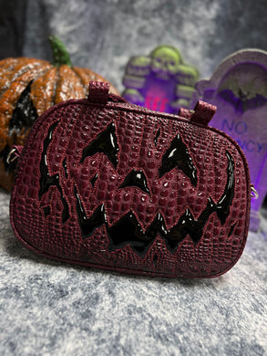 Hand Crafted : Mean Scarface Pumpkin Handbag Oxblood Gradient Croc and Black Patent Vinyl