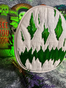 Black Friday Sale Handcrafted We Stay Creepy Bag: Flat White Croc and High shine Green Glitter