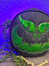 Load image into Gallery viewer, BLACK FRIDAY SALE Hand Crafted : Evil Face Pumpkin Textured Black and Hi shine green