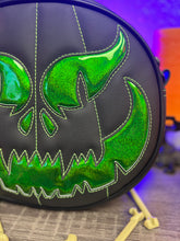 Load image into Gallery viewer, BLACK FRIDAY SALE Hand Crafted : Evil Face Pumpkin Textured Black and Hi shine green