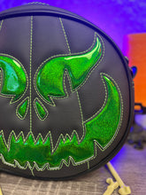 Load image into Gallery viewer, BLACK FRIDAY SALE Hand Crafted : Evil Face Pumpkin Textured Black and Hi shine green