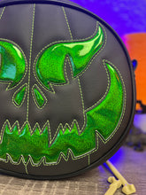 Load image into Gallery viewer, BLACK FRIDAY SALE Hand Crafted : Evil Face Pumpkin Textured Black and Hi shine green