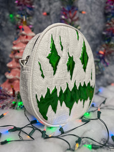 Black Friday Sale Handcrafted We Stay Creepy Bag: Flat White Croc and High shine Green Glitter