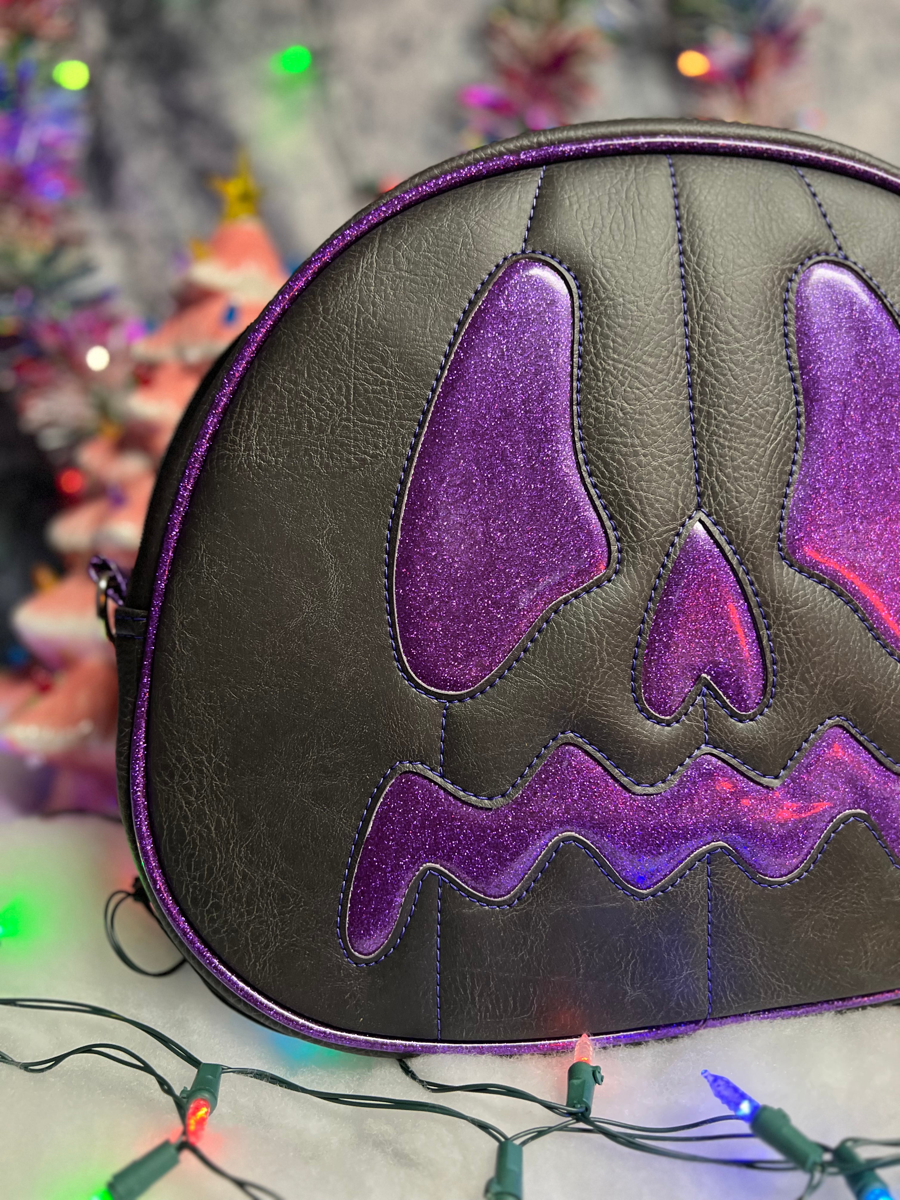 Handcrafted Scared Stiff Pumpkin bag Black and Purple Glitter Crossbody Discontinued