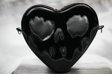 All black heart handbag with patent black goo